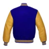 royal blue and gold leather sleeve letterman varsity jacket back