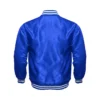 royal blue satin bomber varsity jacket white rib back