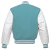 sky blue and white leather sleeve letterman varsity jacket back