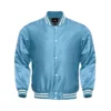 sky blue satin bomber varsity jacket white rib