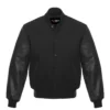 solid black leather sleeve letterman varsity jacket