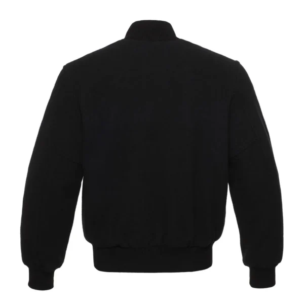 solid black wool letterman varsity jacket back