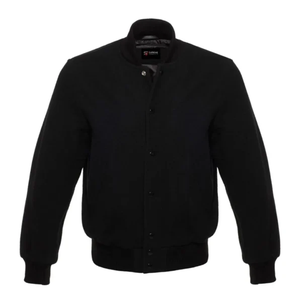 solid black wool letterman varsity jacket