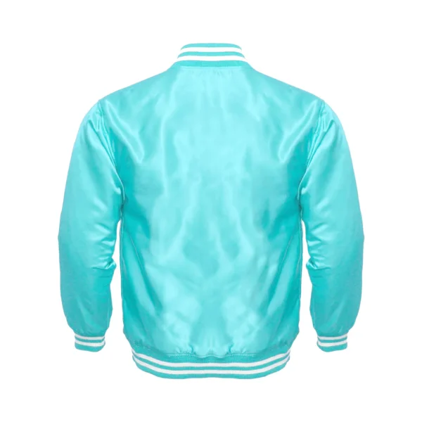 tiffany satin bomber varsity jacket white rib back