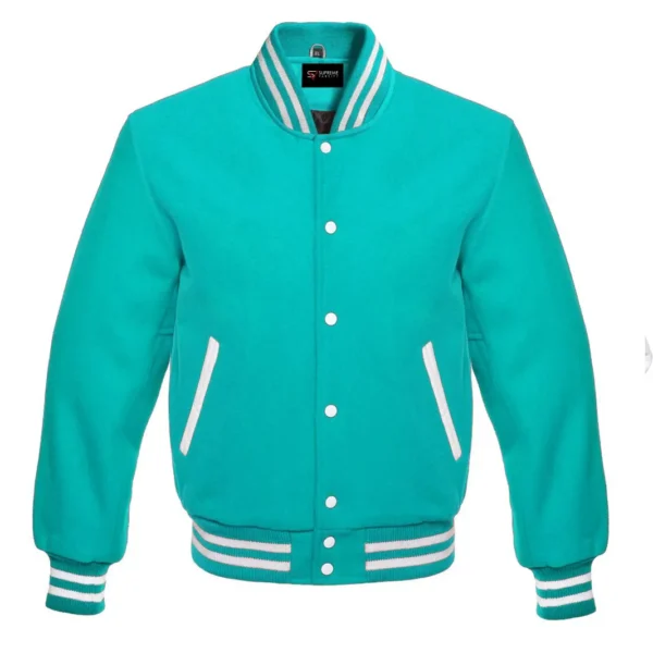 tiffany turquoise wool letterman varsity jacket white rib