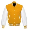 yellow and white leather sleeve letterman varsity jacket