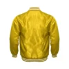 yellow satin bomber varsity jacket white rib back