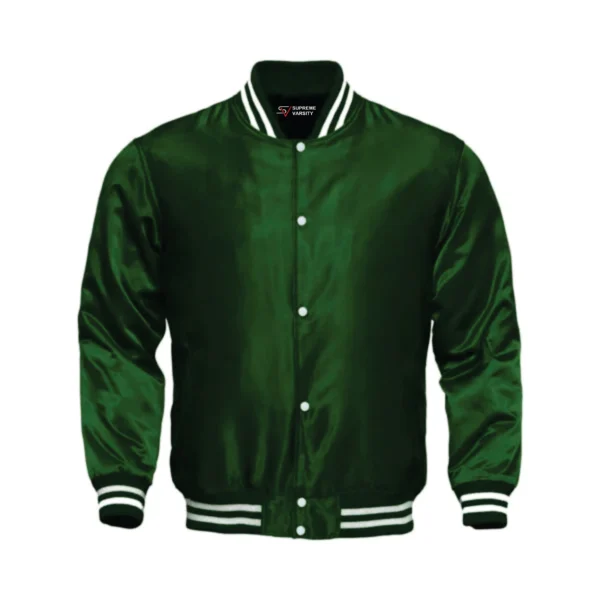 Forest green satin bomber varsity jacket