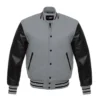 Grey and black letterman leather sleeve varsity jacket