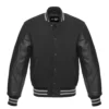 black letterman leather sleeve varsity jacket grey stripes