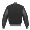 black letterman leather sleeve varsity jacket grey stripes back