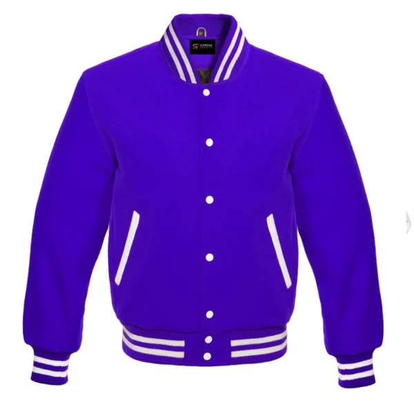 royal blue wool letterman varsity jacket white rib